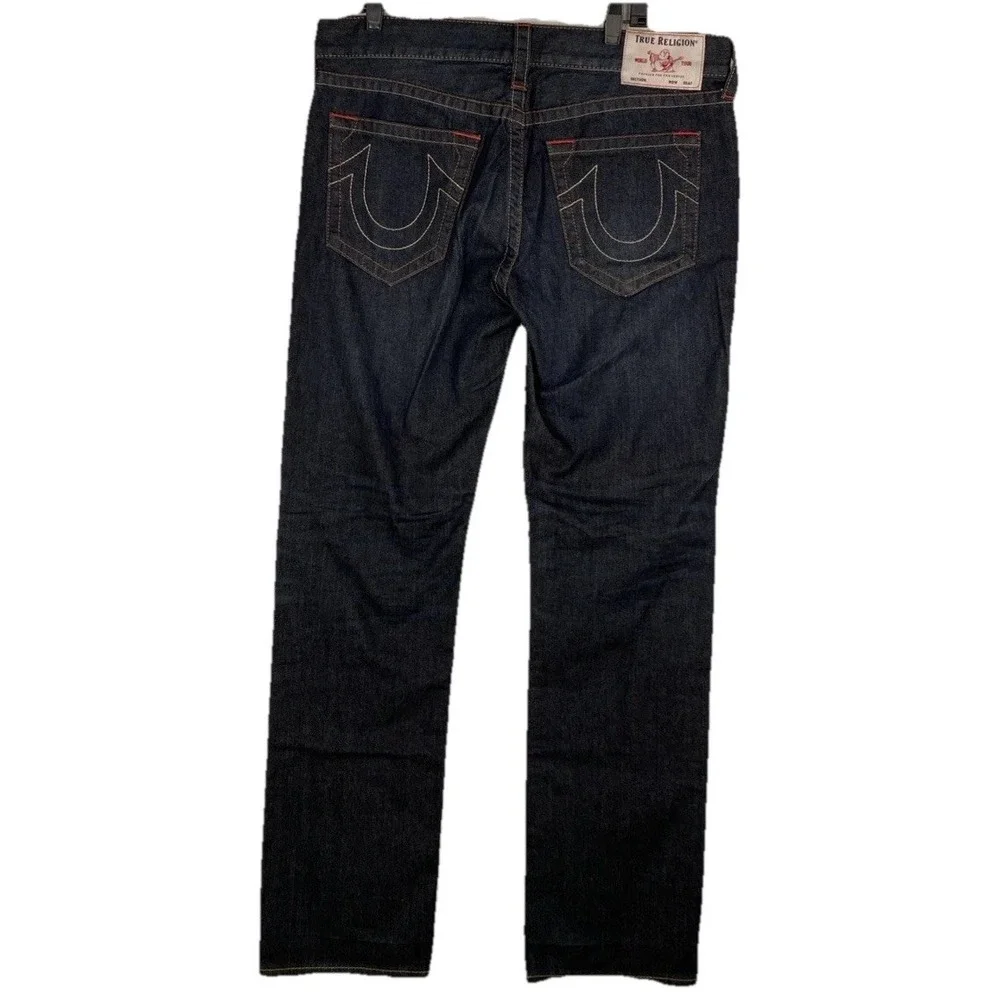 True Religion Jeans Men 36 33Straight Dark‎ Wash Red Stitching Plus Red TR Hat
